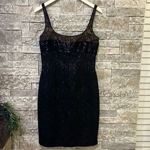 Designer Nude & Black Cocktail Dress with Beaded and Lace Details size 6